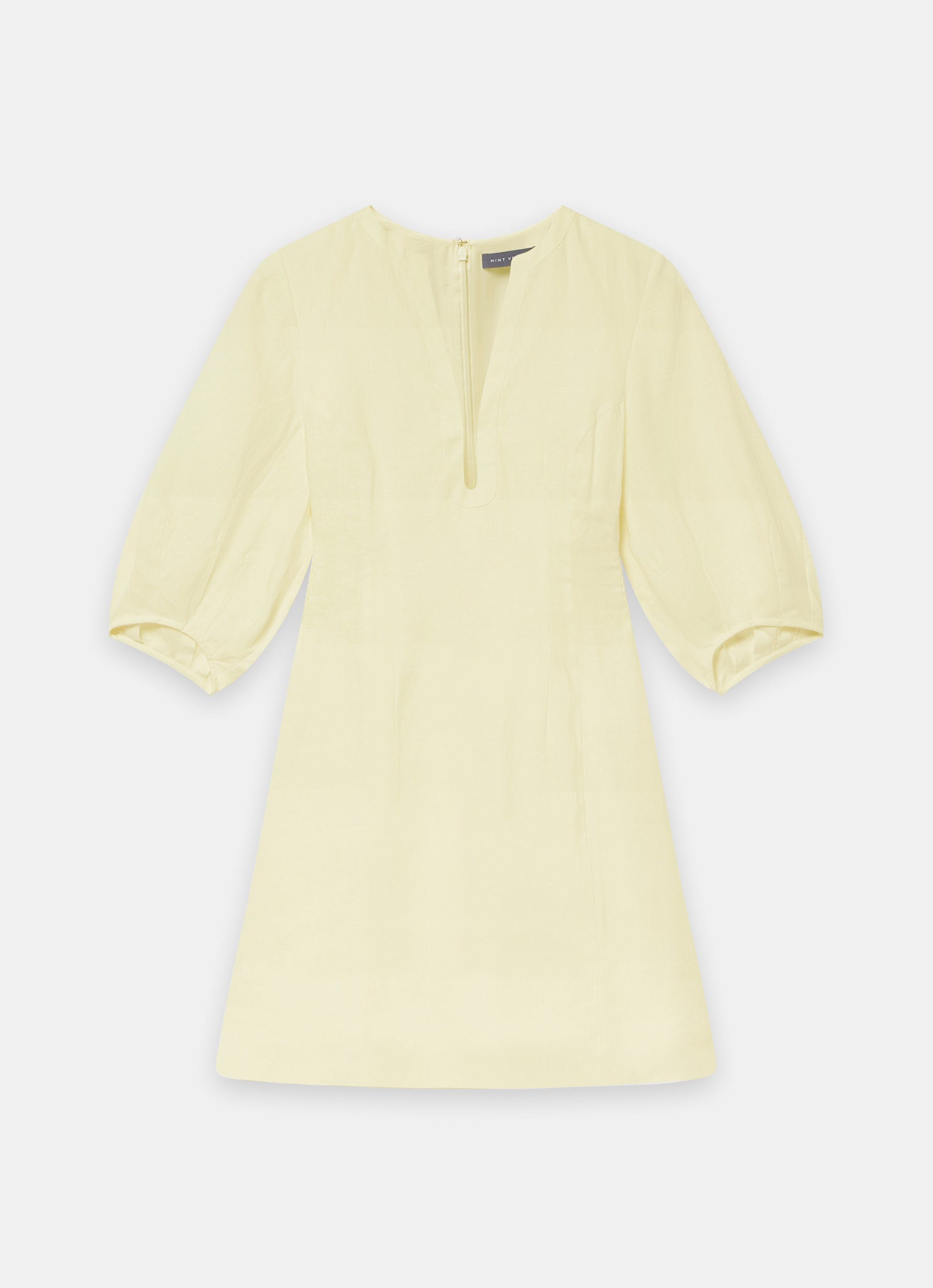 Yellow Linen Puff Sleeve Mini Dress