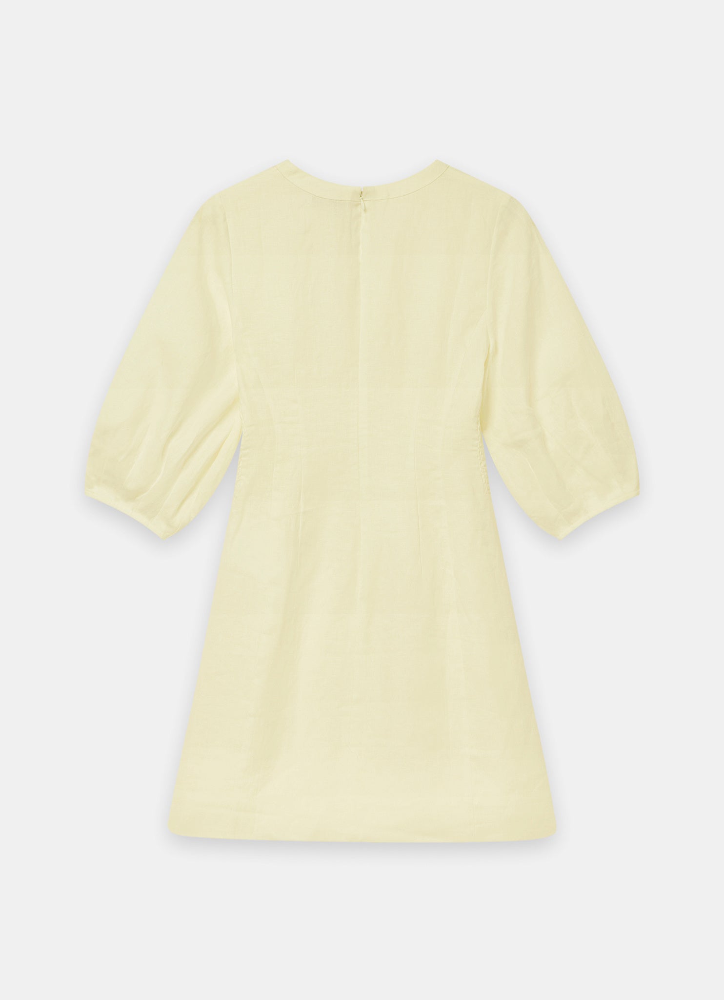Yellow Linen Puff Sleeve Mini Dress