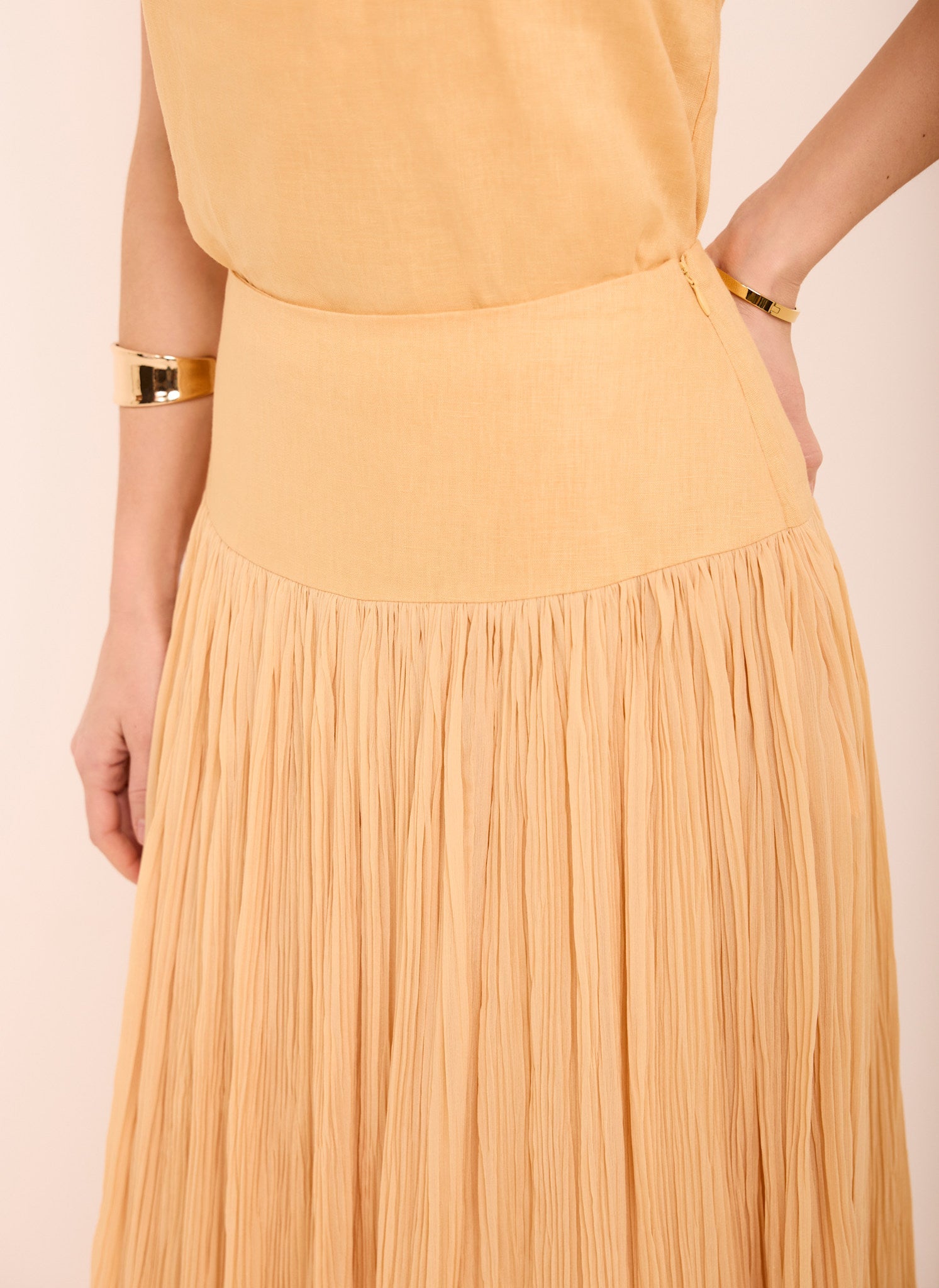 Yellow Drop Waist Crinkle Midi Skirt