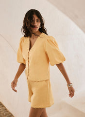 Yellow Linen Puff Sleeve Top