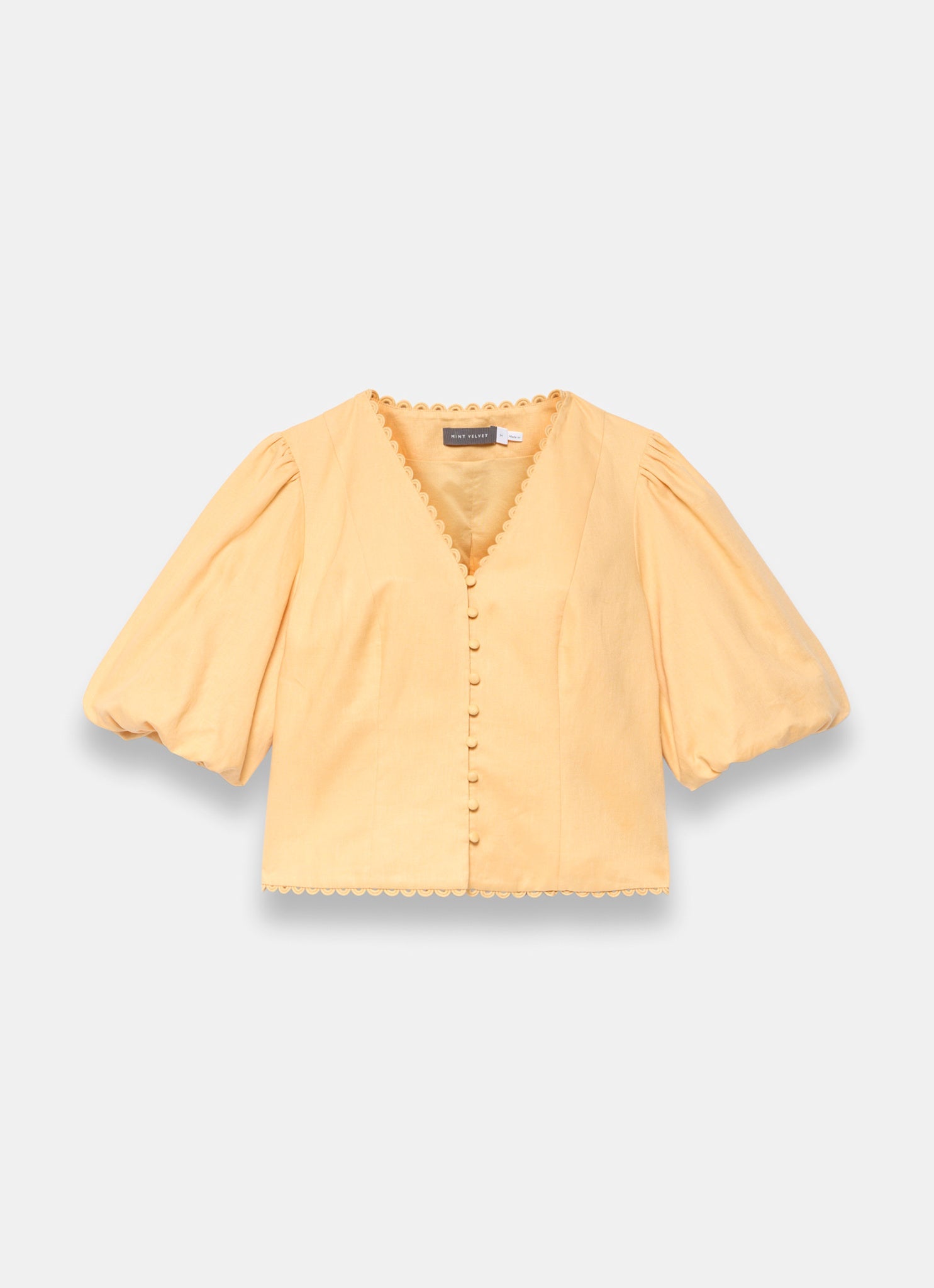 Yellow Linen Puff Sleeve Top