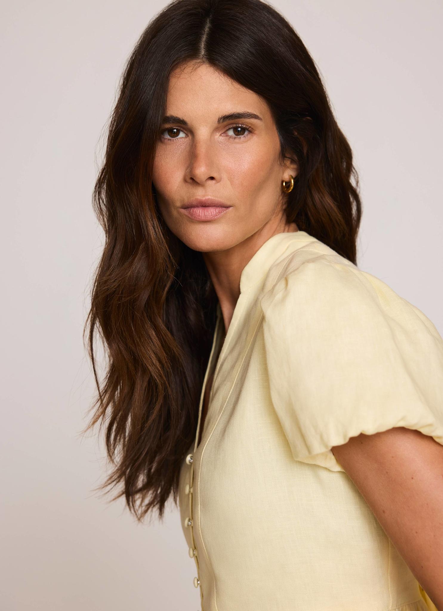 Yellow Linen Peplum Top
