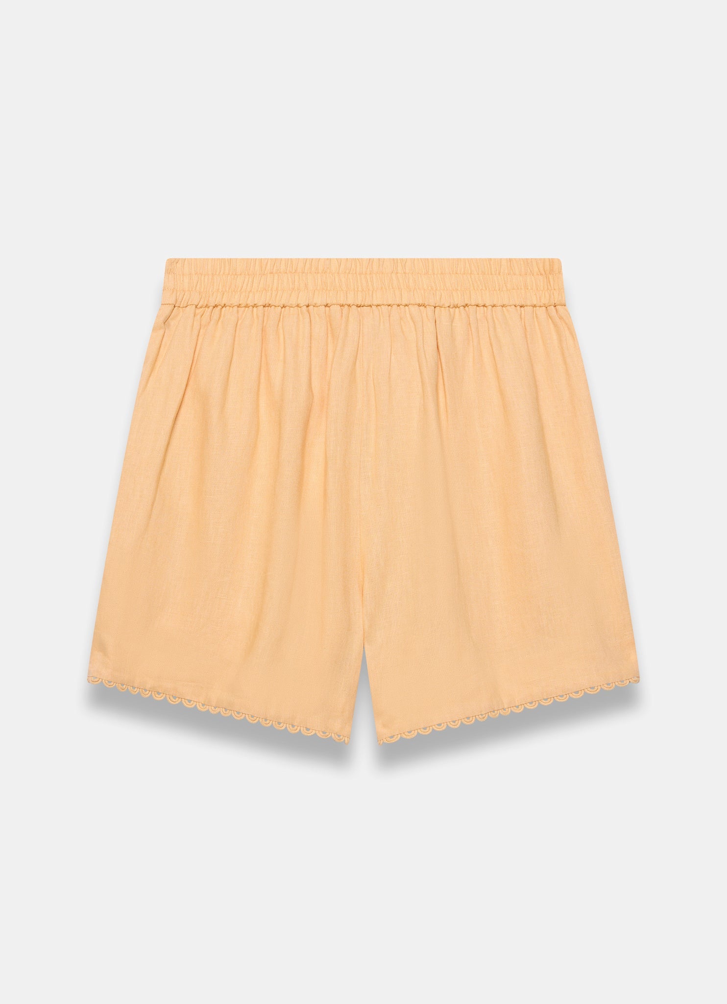 Yellow Linen Scallop Hem Shorts