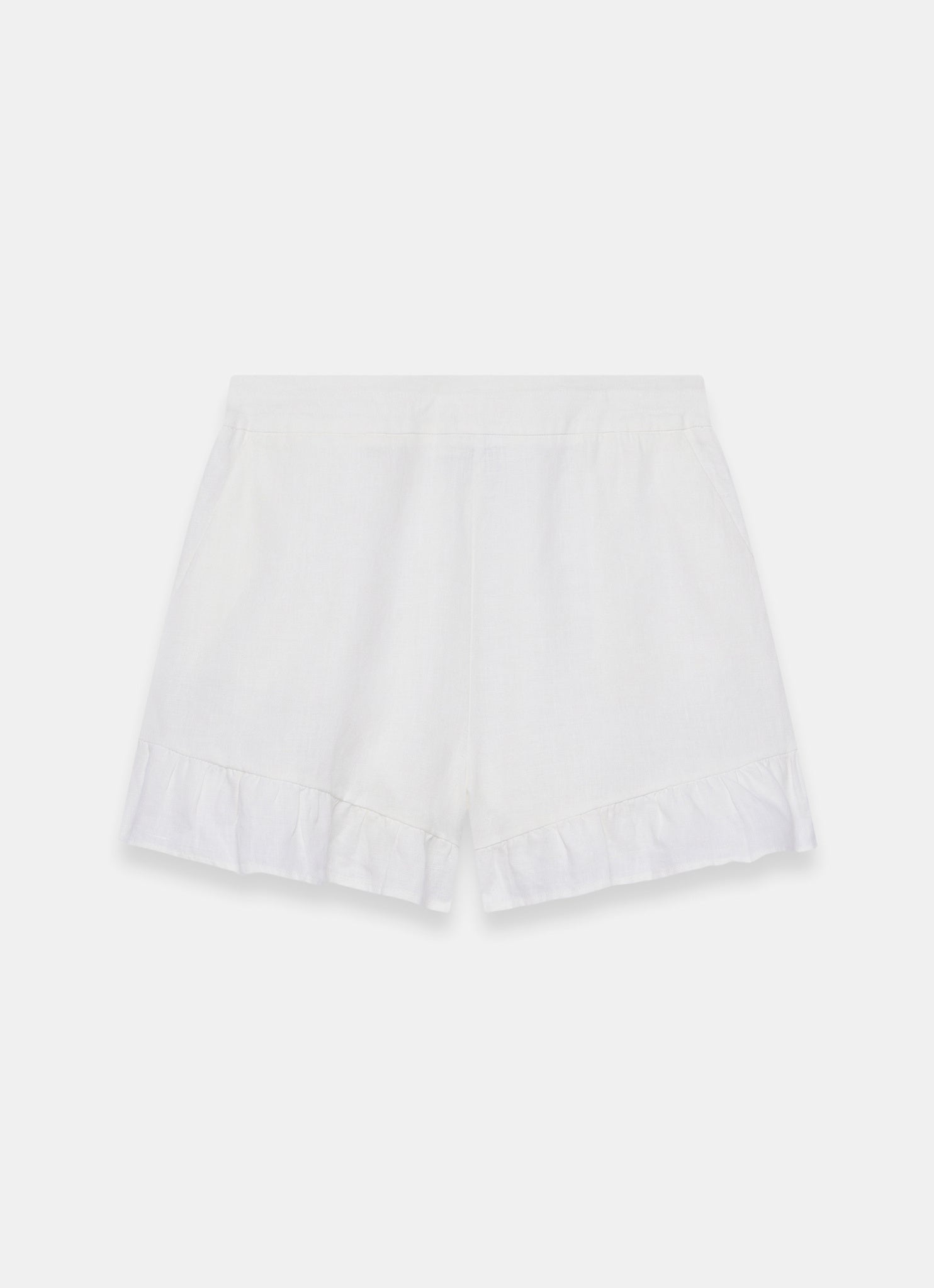 White Linen Ruffle Trim Shorts