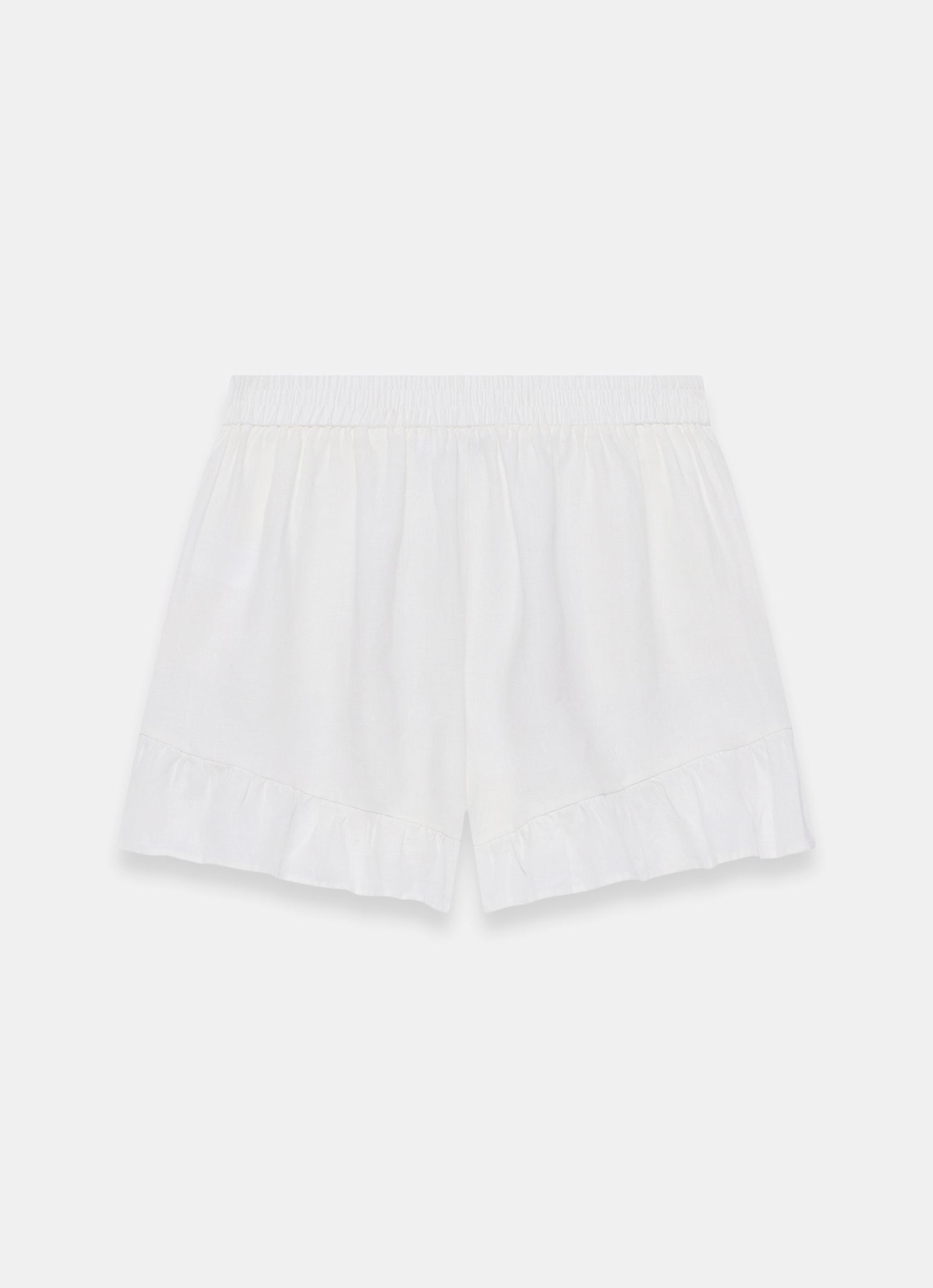 White Linen Ruffle Trim Shorts