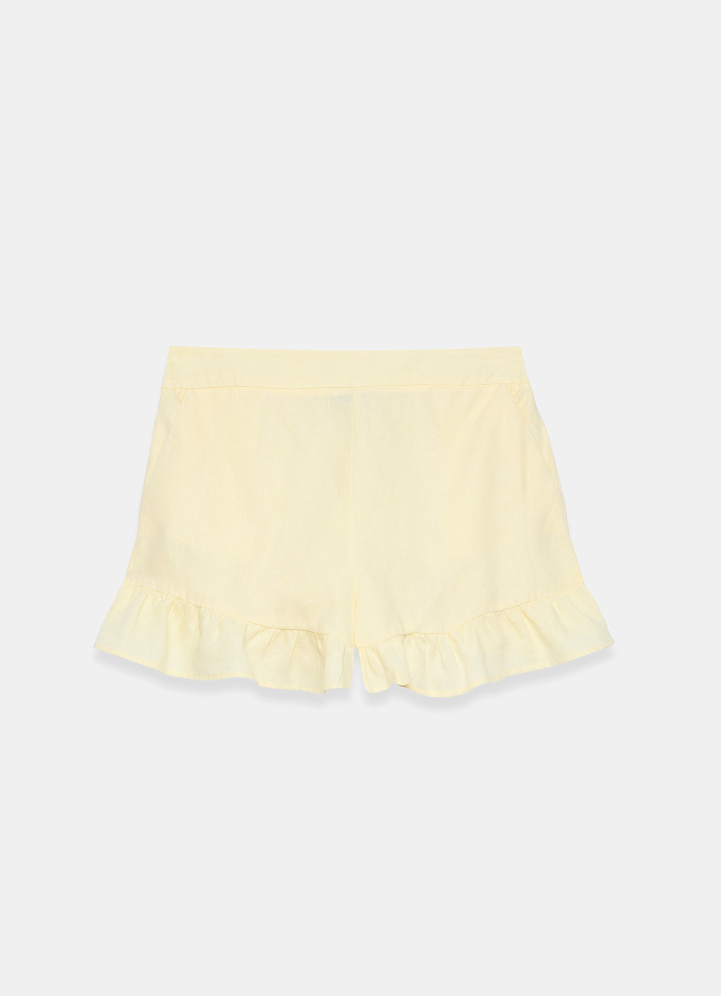 Yellow Linen Ruffle Trim Shorts