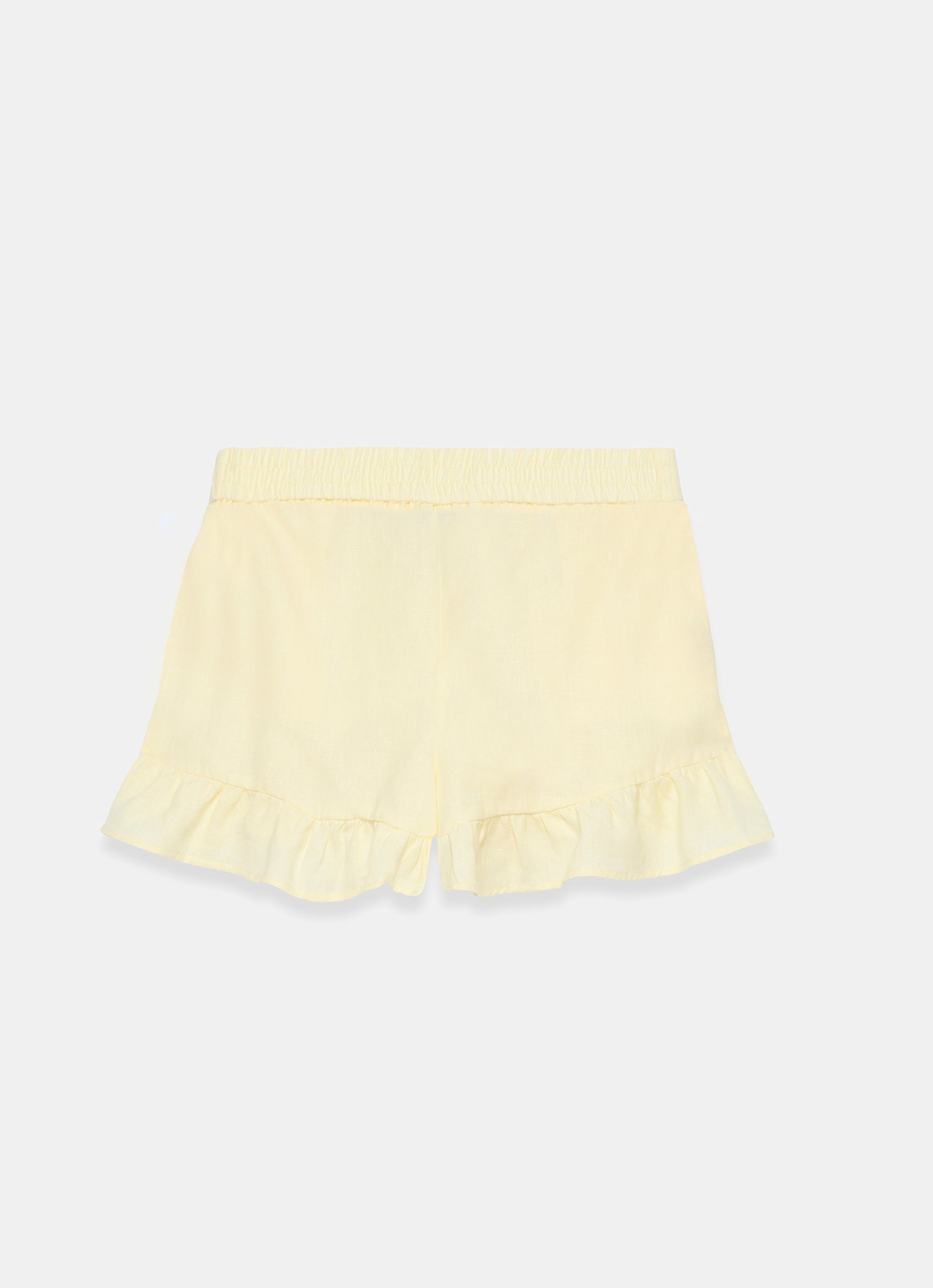 Yellow Linen Ruffle Trim Shorts