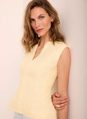 Yellow Linen Shirred Top