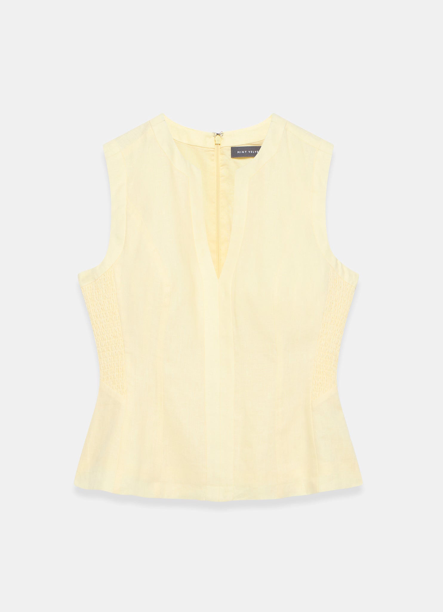 Yellow Linen Shirred Top