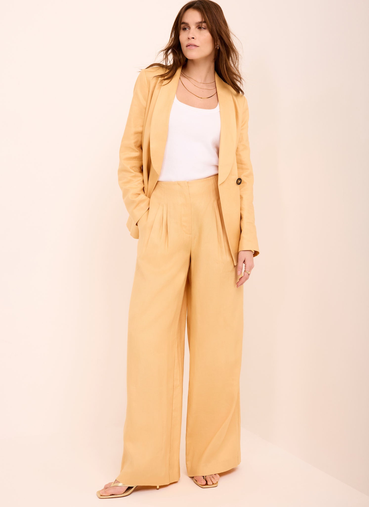 Yellow Ramie Wide Leg Trousers