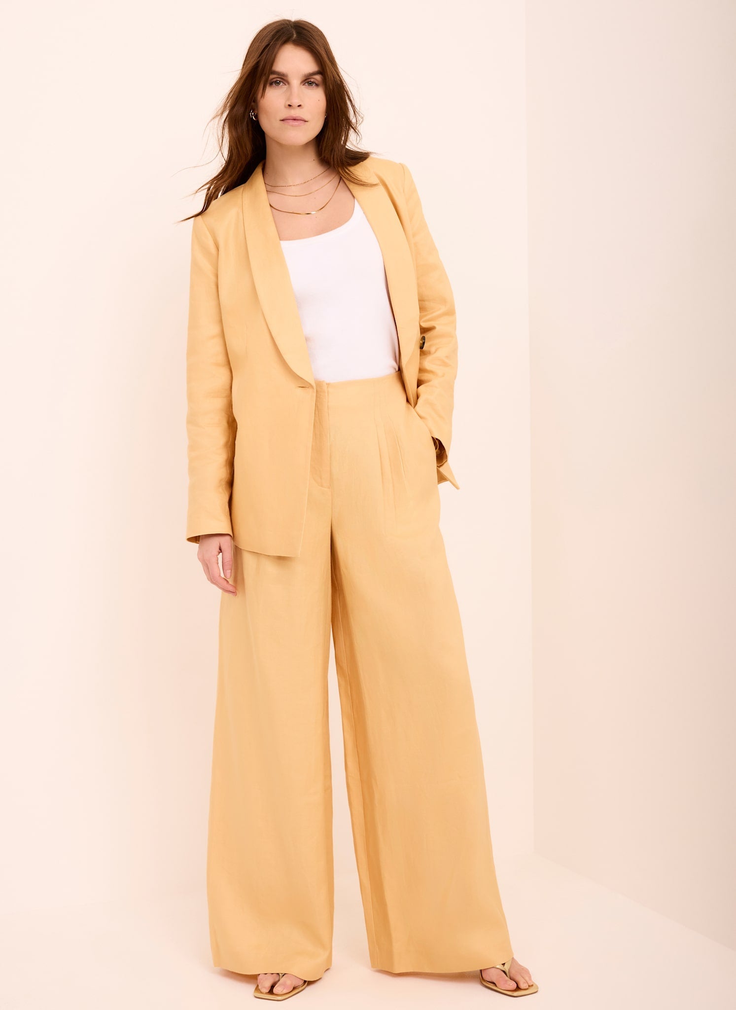Yellow Ramie Wide Leg Trousers