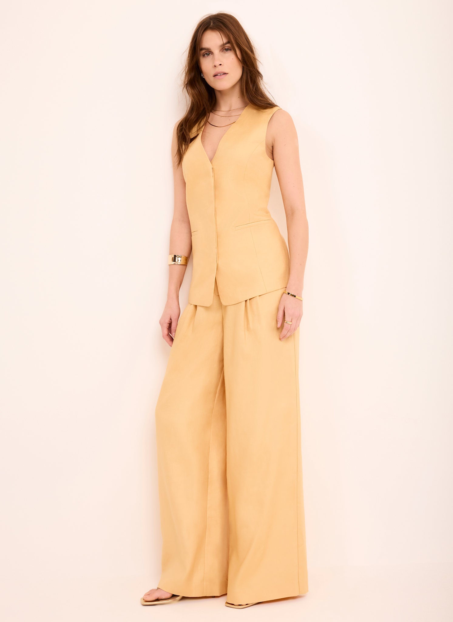 Yellow Ramie Longline Waistcoat