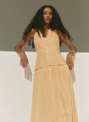 Yellow Ramie Drop Waist Midi Dress
