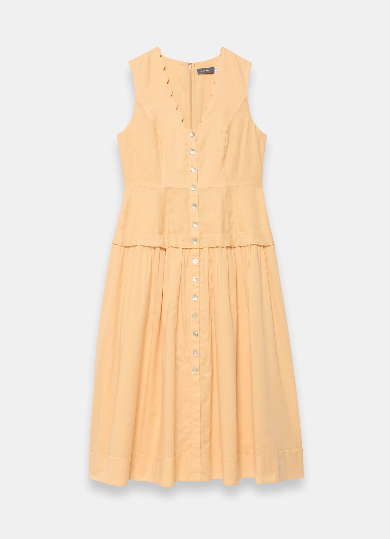 Yellow Ramie Drop Waist Midi Dress