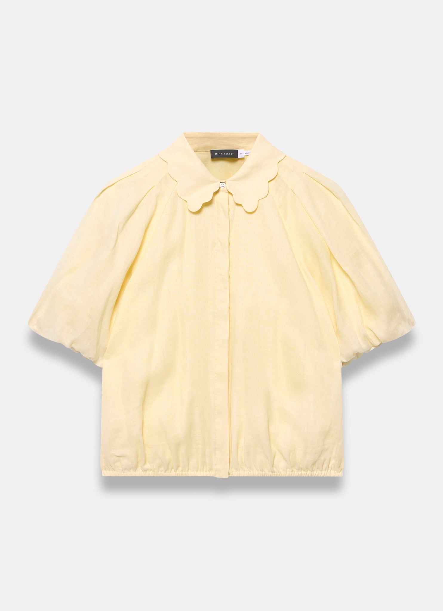 Yellow Ramie Scallop Puff Sleeve Shirt