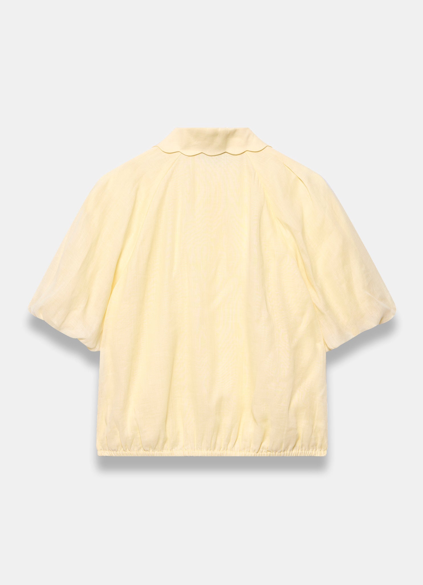 Yellow Ramie Scallop Puff Sleeve Shirt