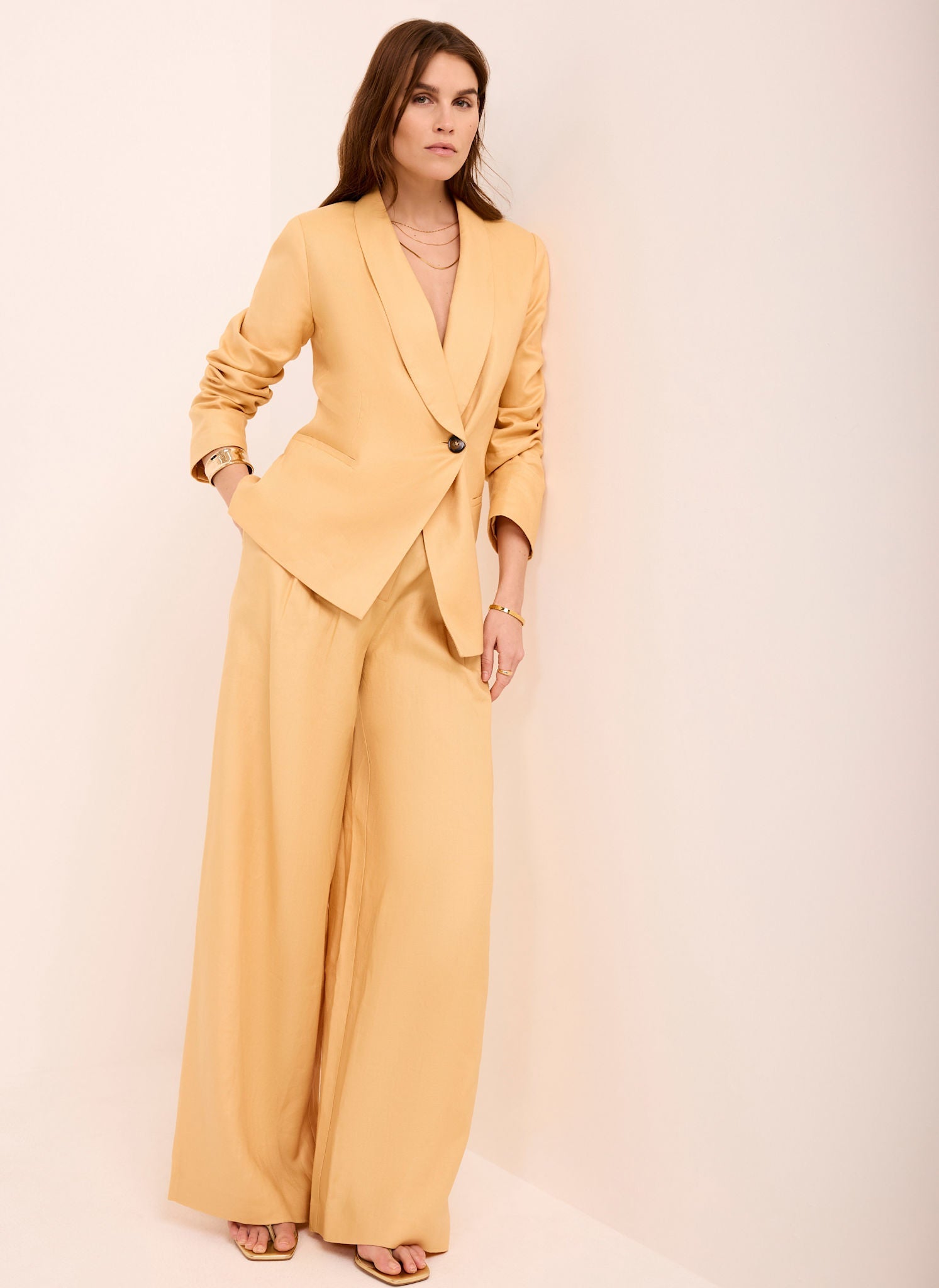 Yellow Ramie Single Breasted Blazer