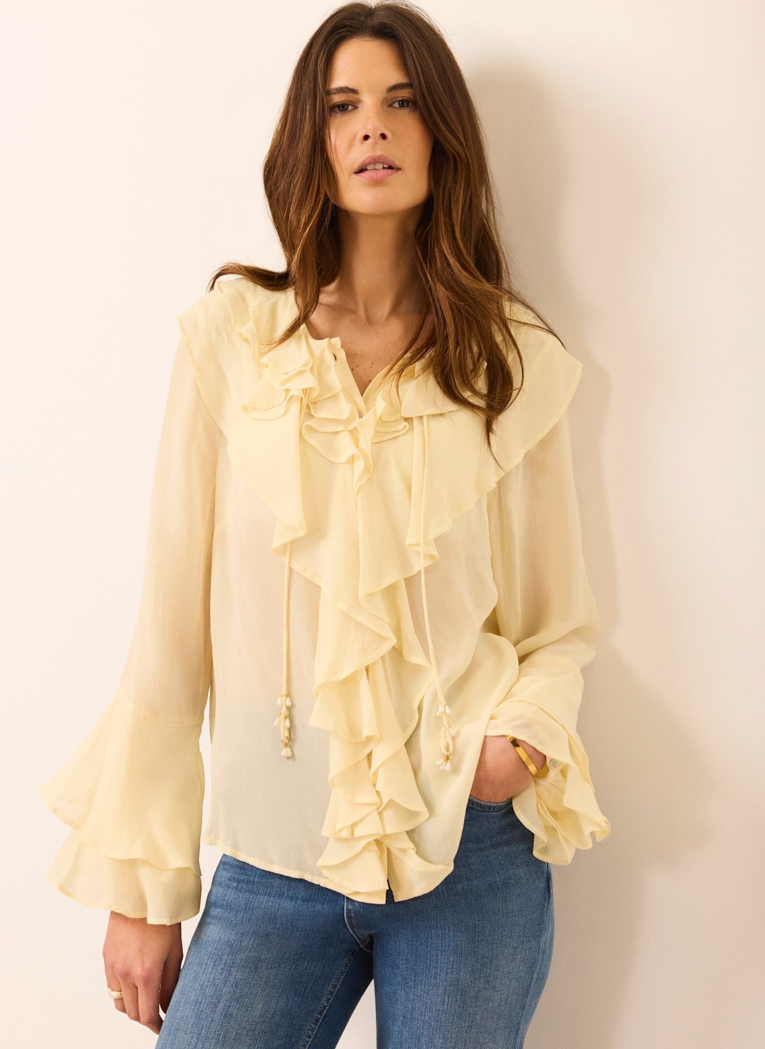 Butter Yellow Chiffon Ruffle Detail Blouse