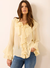 Butter Yellow Chiffon Ruffle Detail Blouse