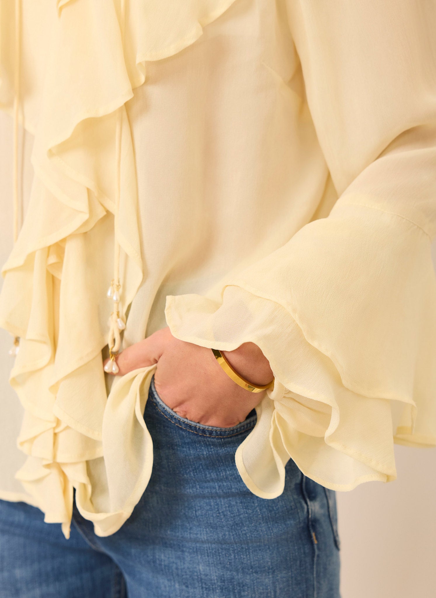 Butter Yellow Chiffon Ruffle Detail Blouse