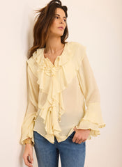 Butter Yellow Chiffon Ruffle Detail Blouse