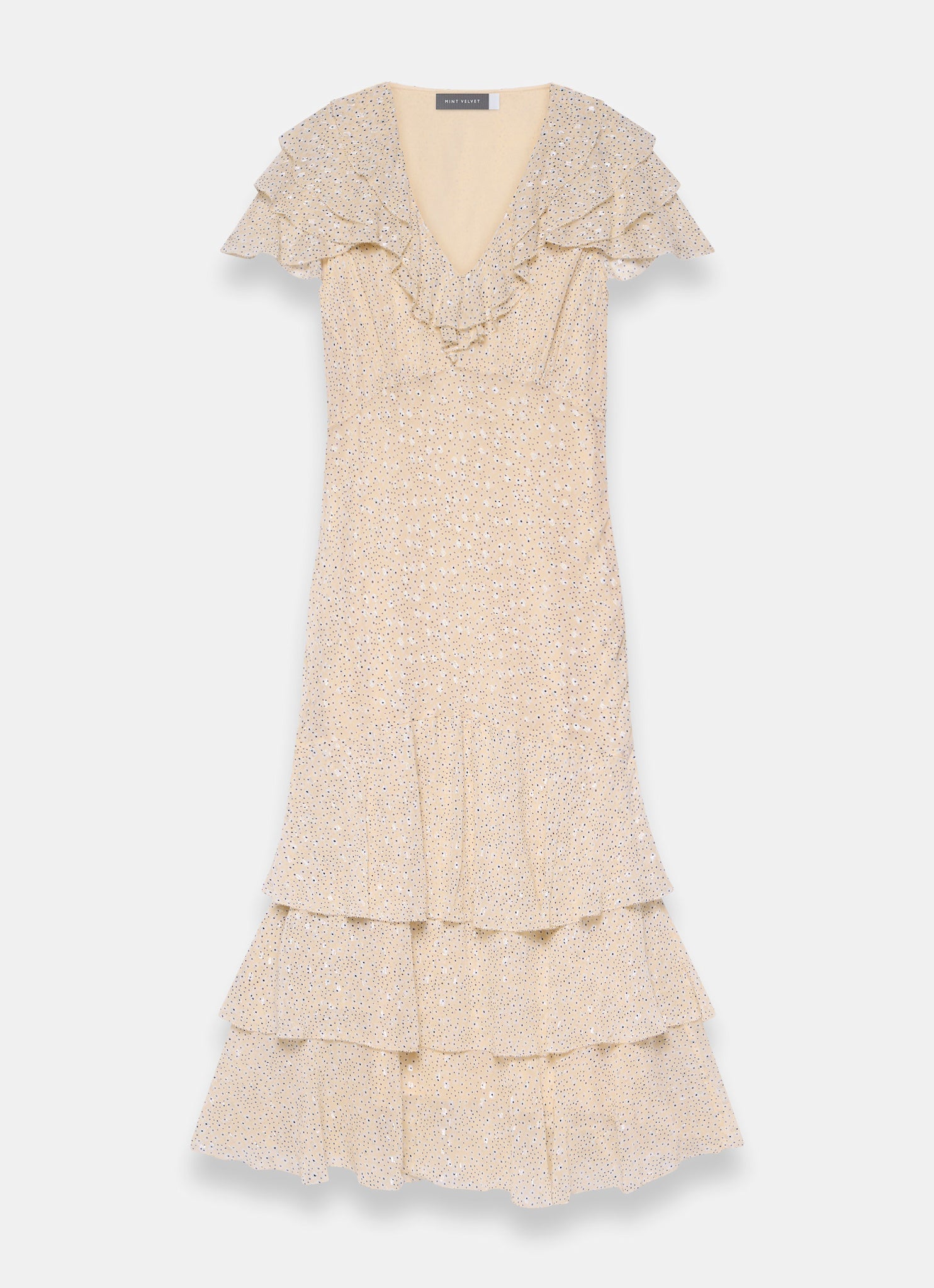 Yellow Ruffle Print Midi Dress