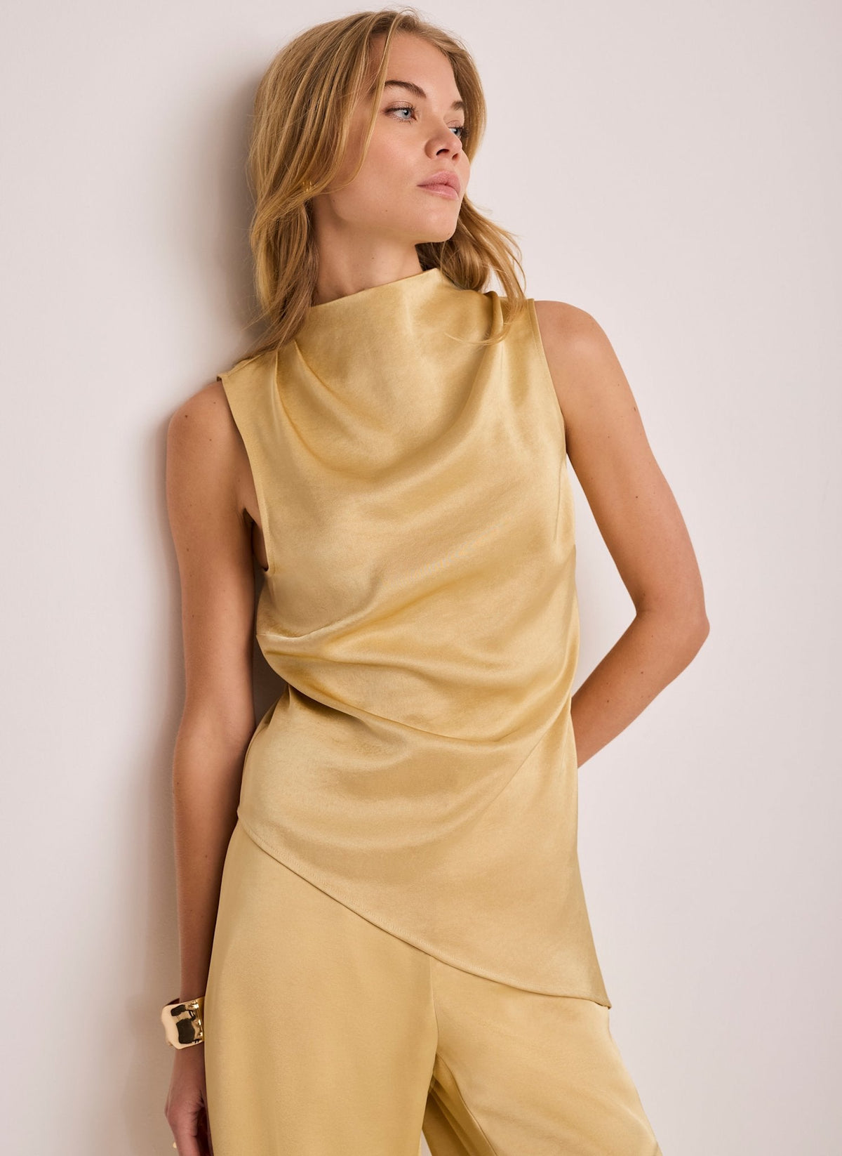 Yellow Satin Asymmetric Top