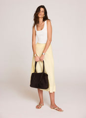 Yellow Ramie Drop Waist Midi Skirt