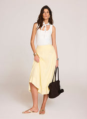 Yellow Ramie Drop Waist Midi Skirt