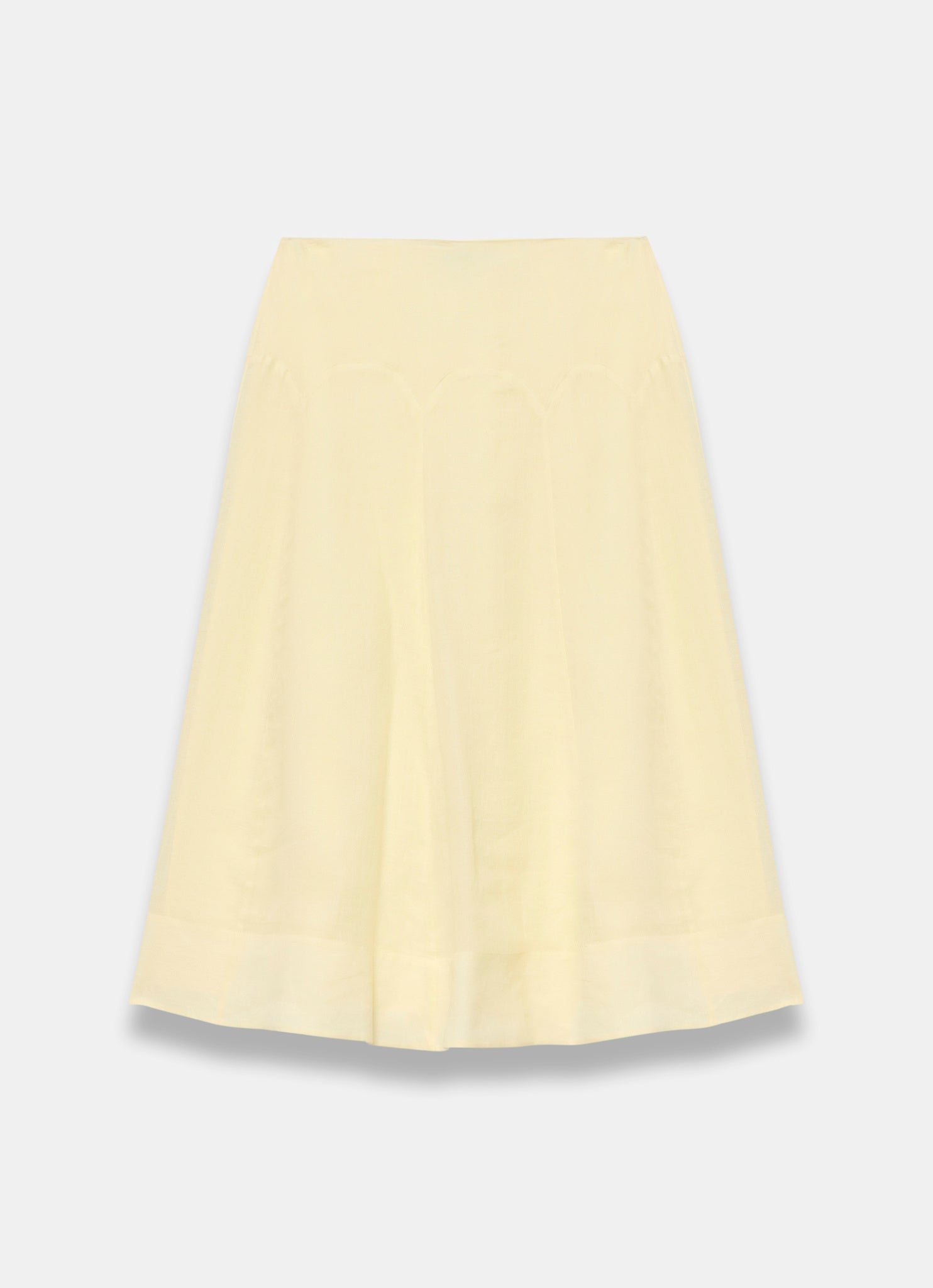 Yellow Ramie Drop Waist Midi Skirt