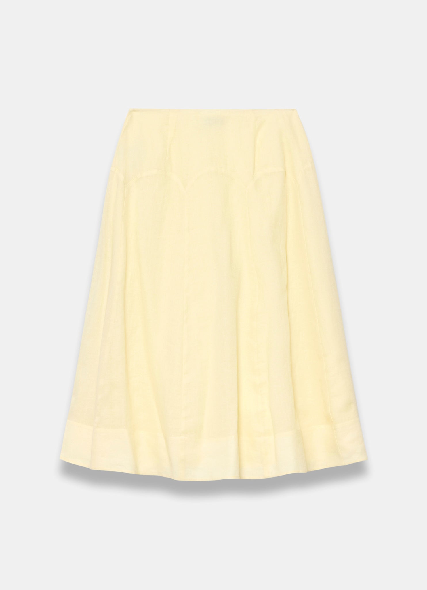 Yellow Ramie Drop Waist Midi Skirt