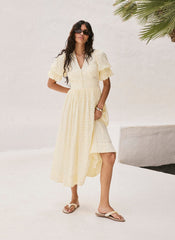 Yellow Checked Midi Dress