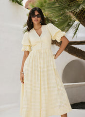 Yellow Checked Midi Dress