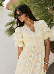 Yellow Checked Midi Dress