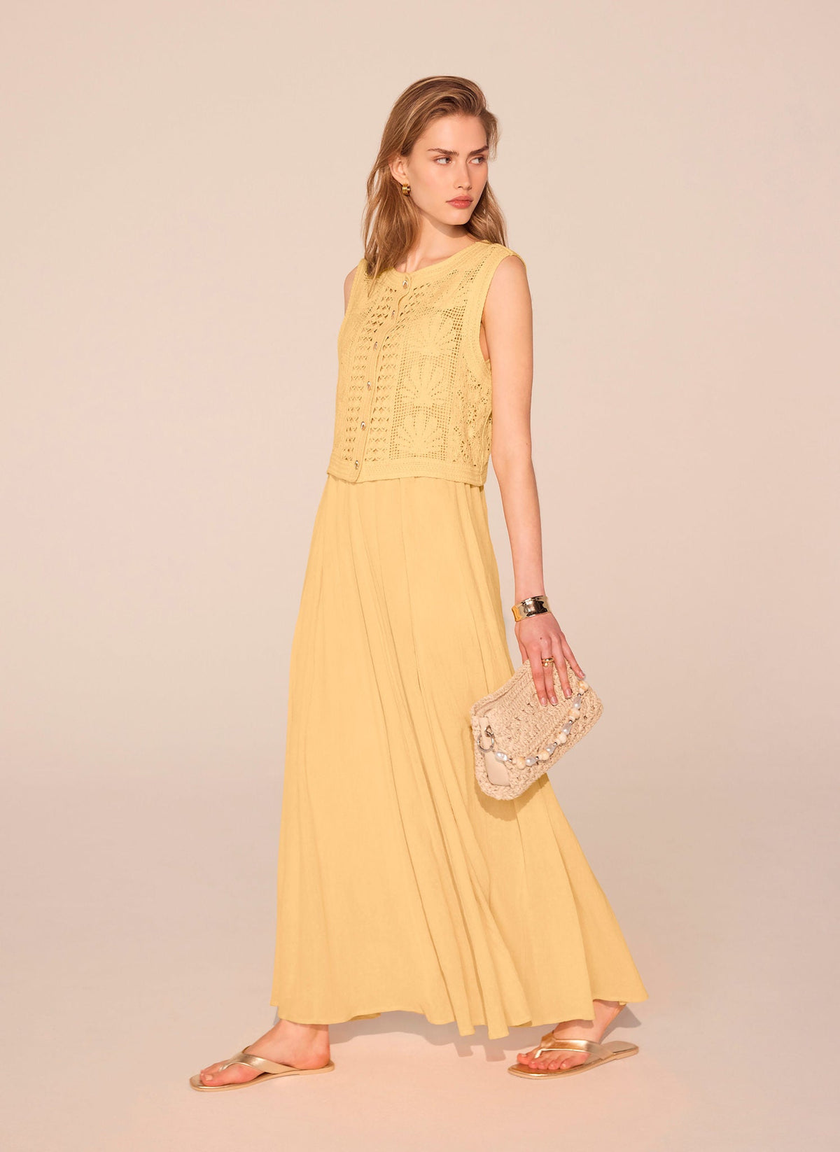 Yellow Crochet Shell Maxi Dress