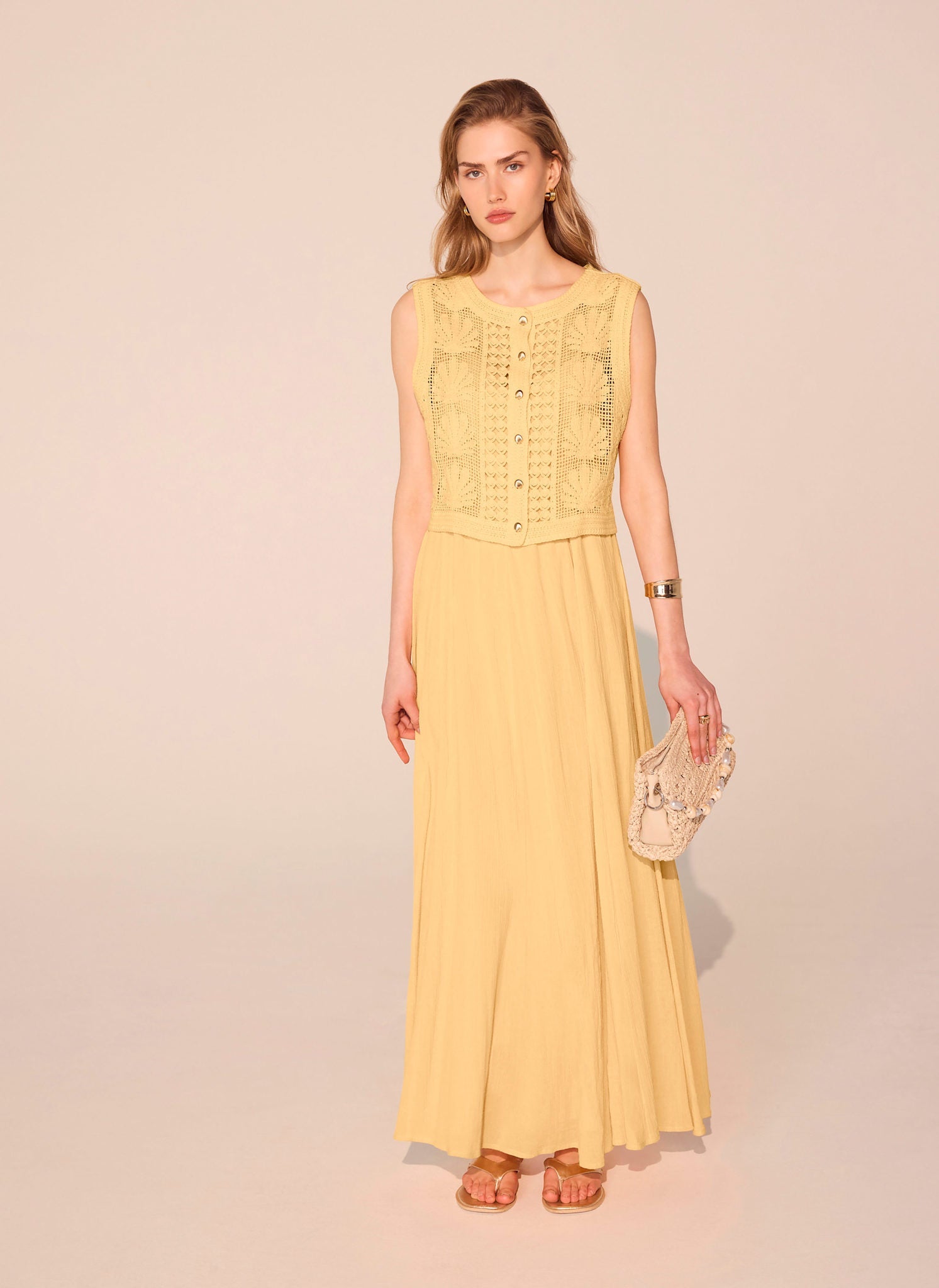 Yellow Crochet Shell Maxi Dress