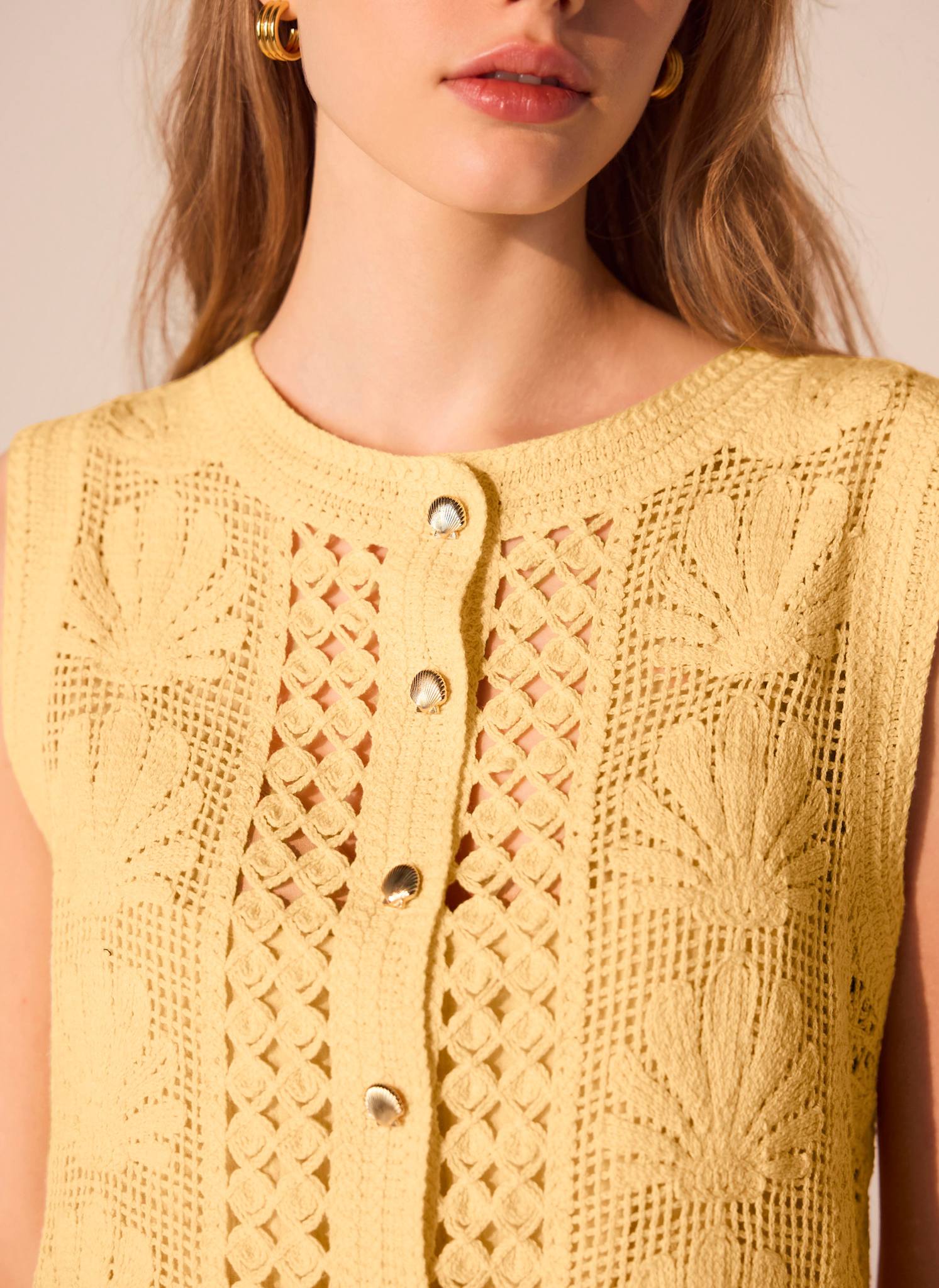 Yellow Crochet Shell Maxi Dress