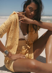 Yellow Crochet Shell Shirt