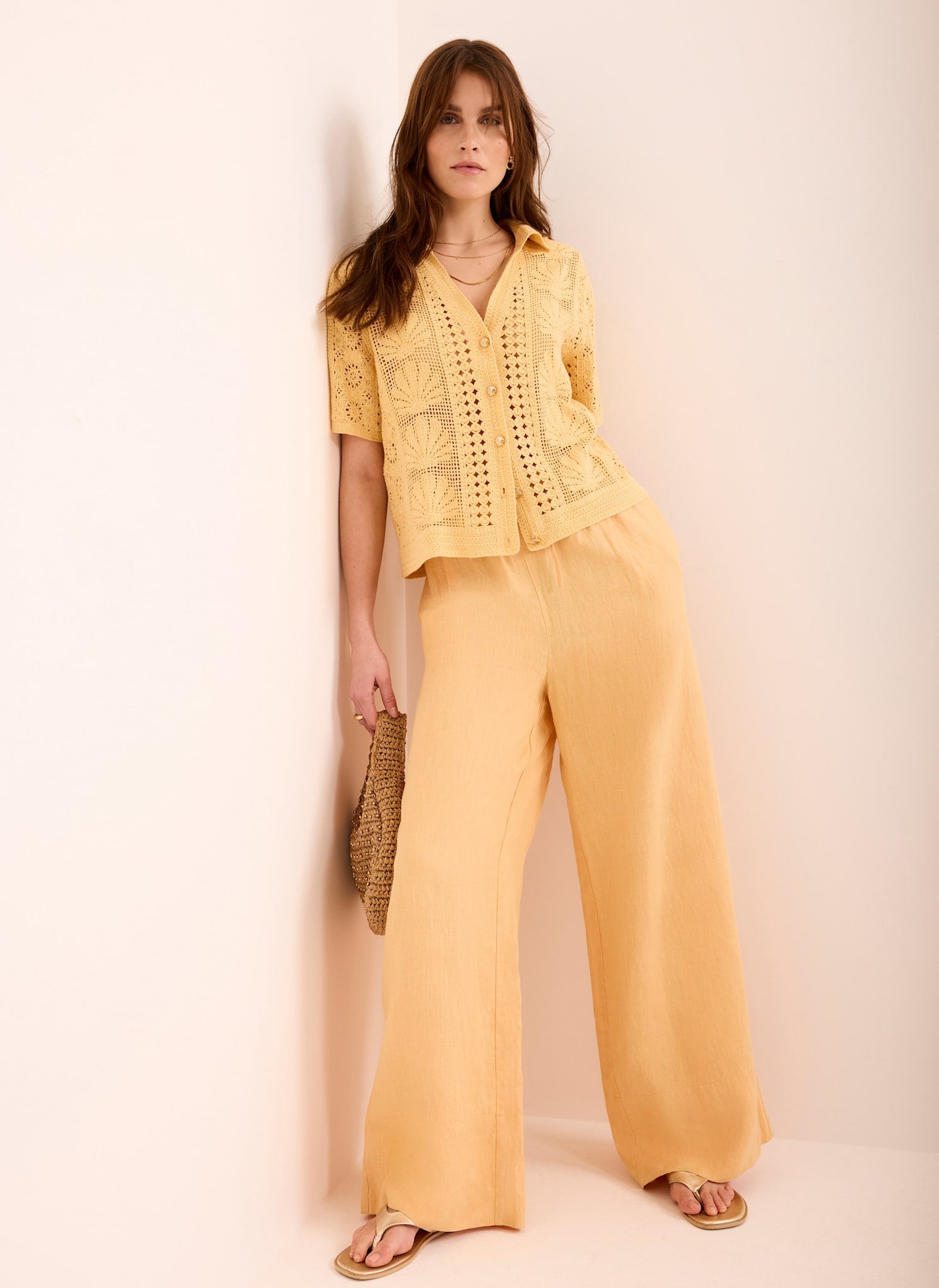 Yellow Crochet Shell Shirt
