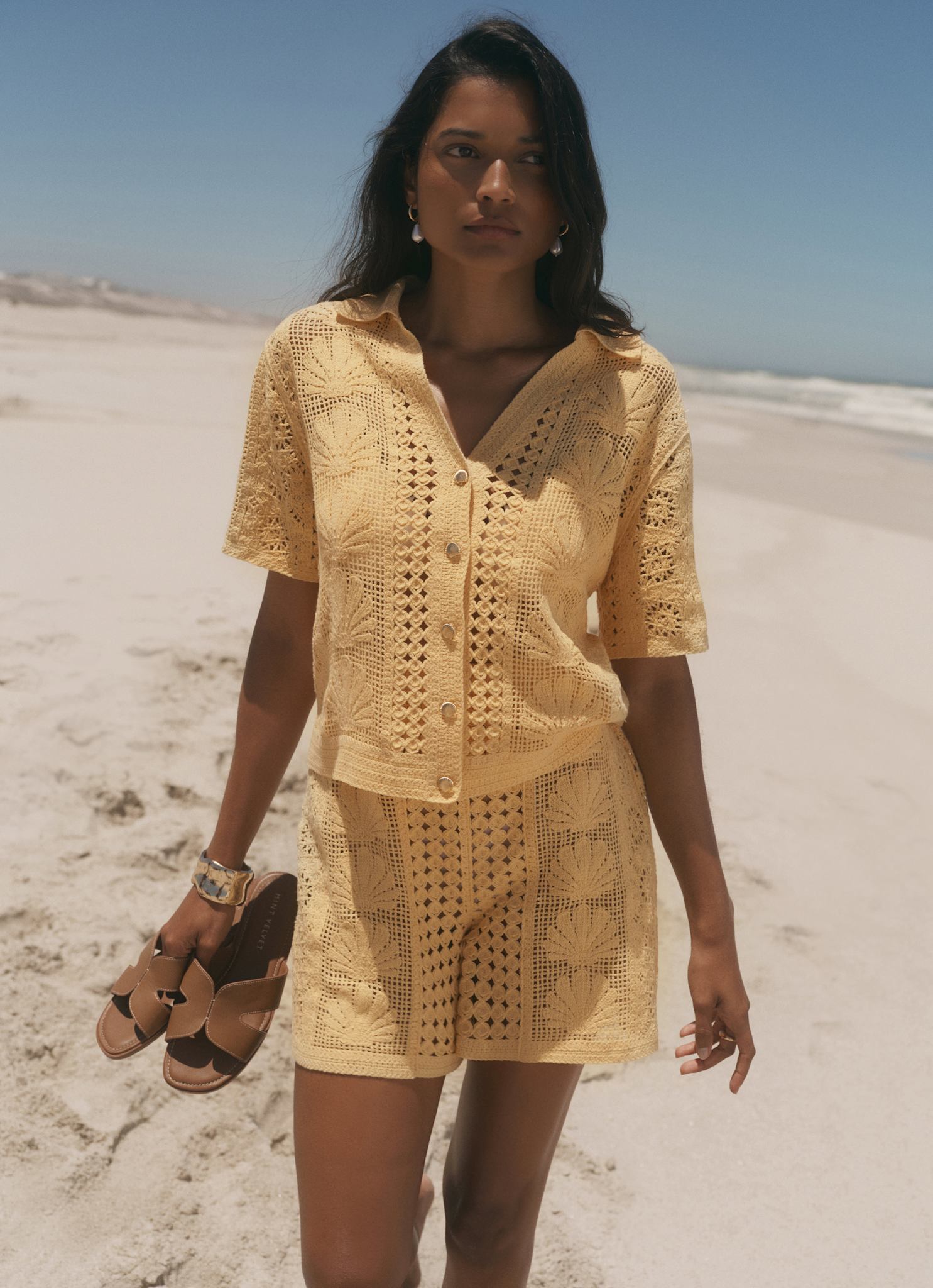 Yellow Crochet Shell Shirt
