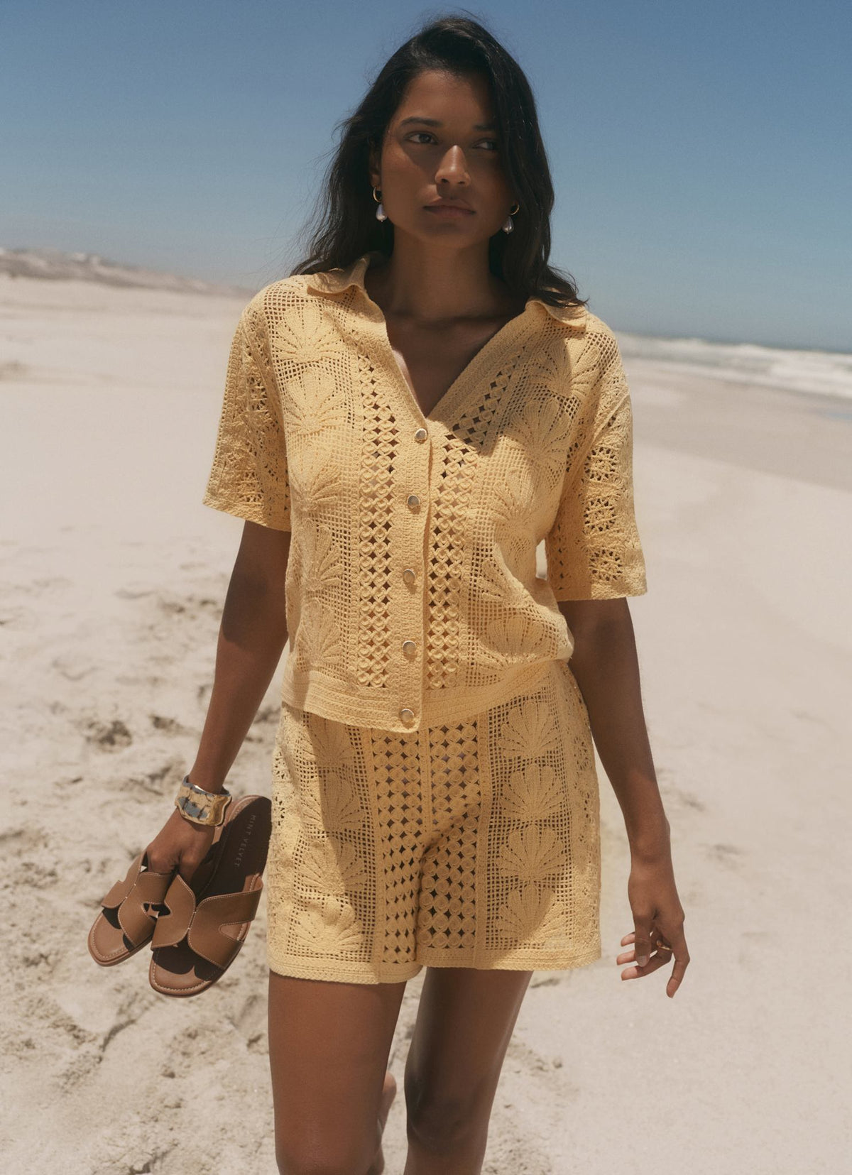 Yellow Crochet Shell Shorts