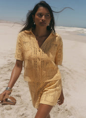 Yellow Crochet Shell Shorts