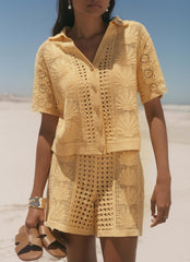 Yellow Crochet Shell Shorts