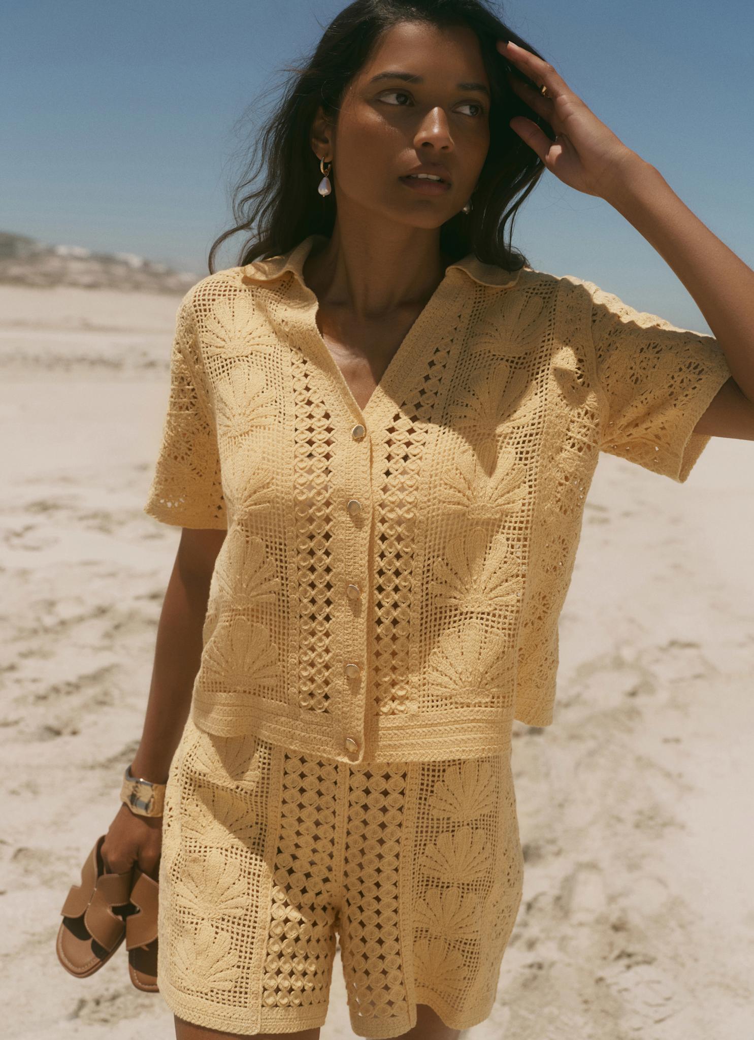 Yellow Crochet Shell Shorts