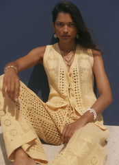 Yellow Crochet Shell Tie Front Top