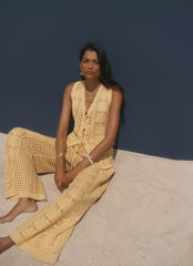 Yellow Crochet Shell Tie Front Top
