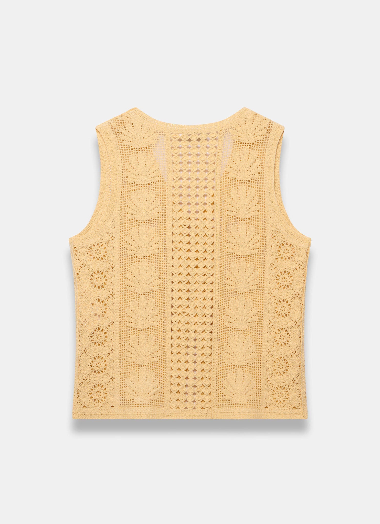 Yellow Crochet Shell Tie Front Top
