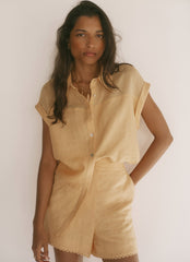 Yellow Linen Blend Sheer Panel Shirt