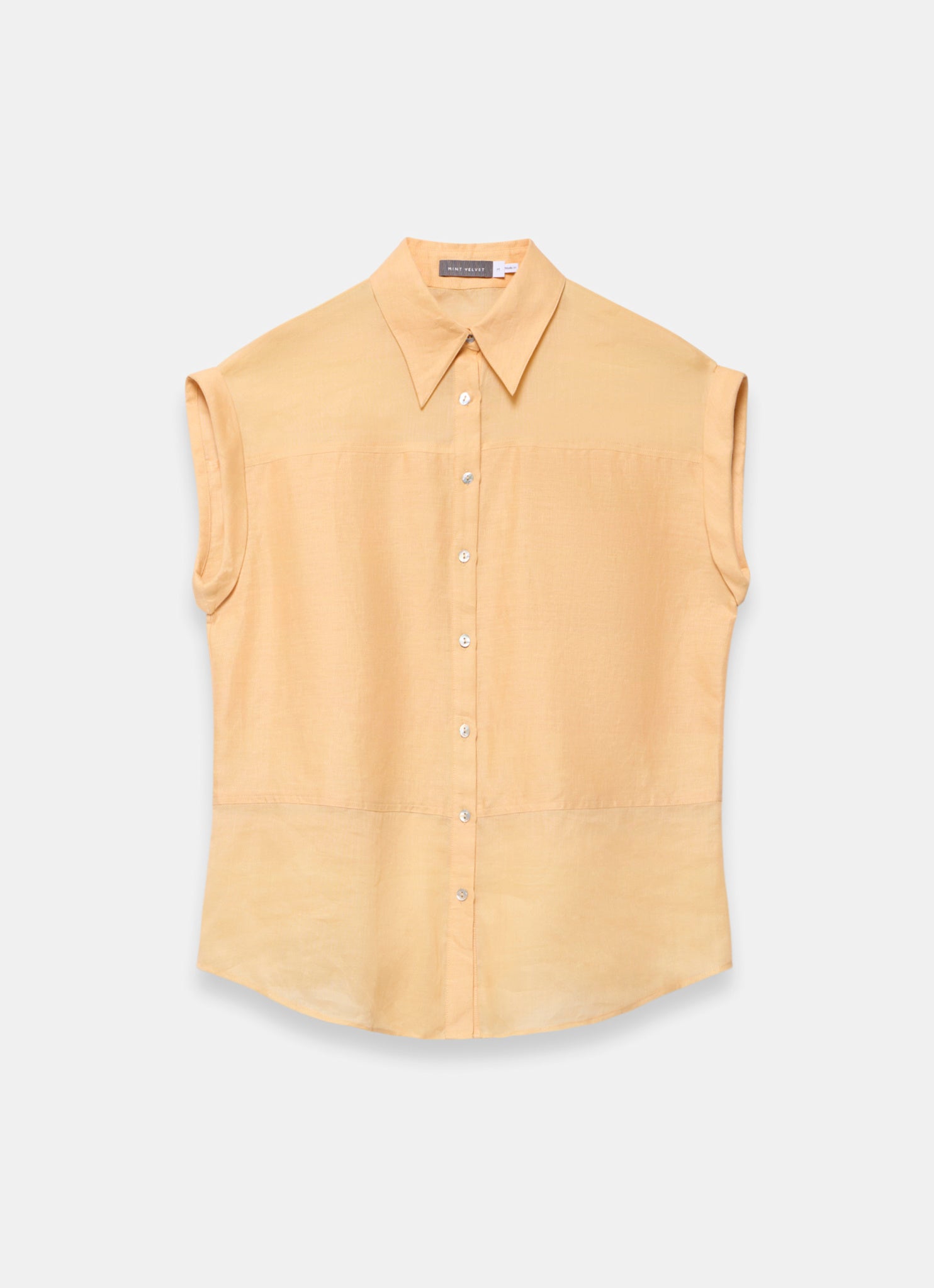 Yellow Linen Blend Sheer Panel Shirt