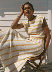 Yellow Cotton Blend Striped Midi Dress